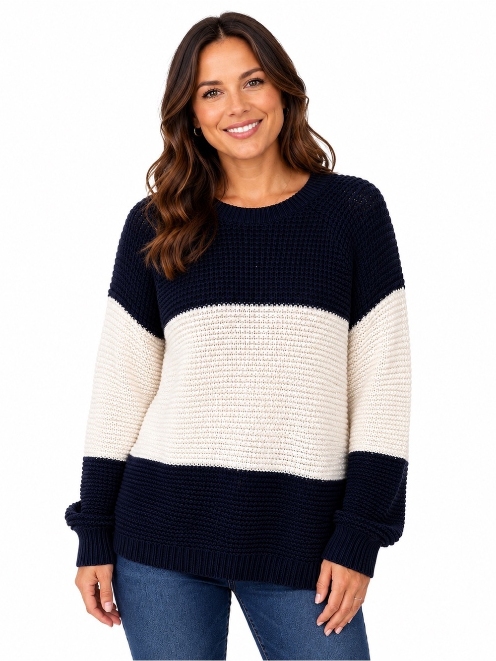 GAP Navy and Cream Colorblock Crewneck Sweater